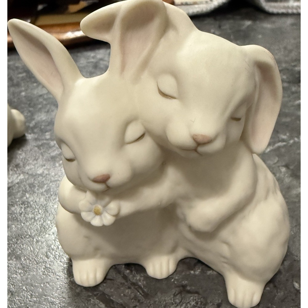 Vintage Homco He Loves Me Bunny Rabbits Figurine 1990 Signed